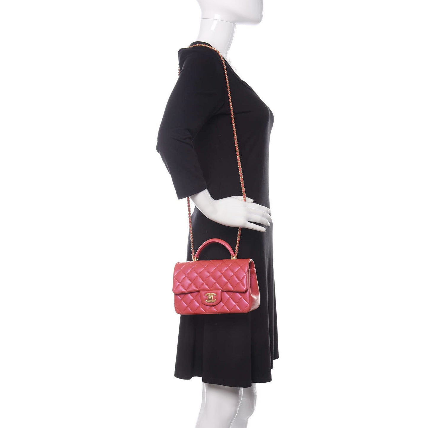 Iridescent Lambskin Quilted Mini Top Handle Rectangular Flap Red