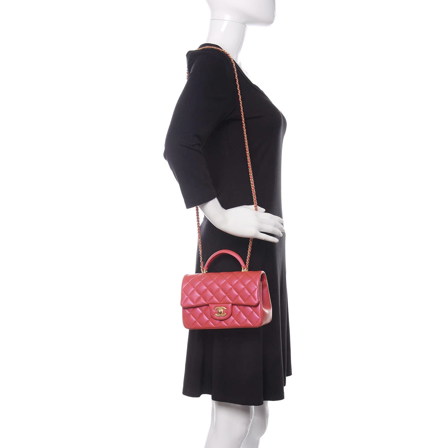 Chanel Iridescent Lambskin Quilted Mini Top Handle Rectangular Flap Red 2 of 11