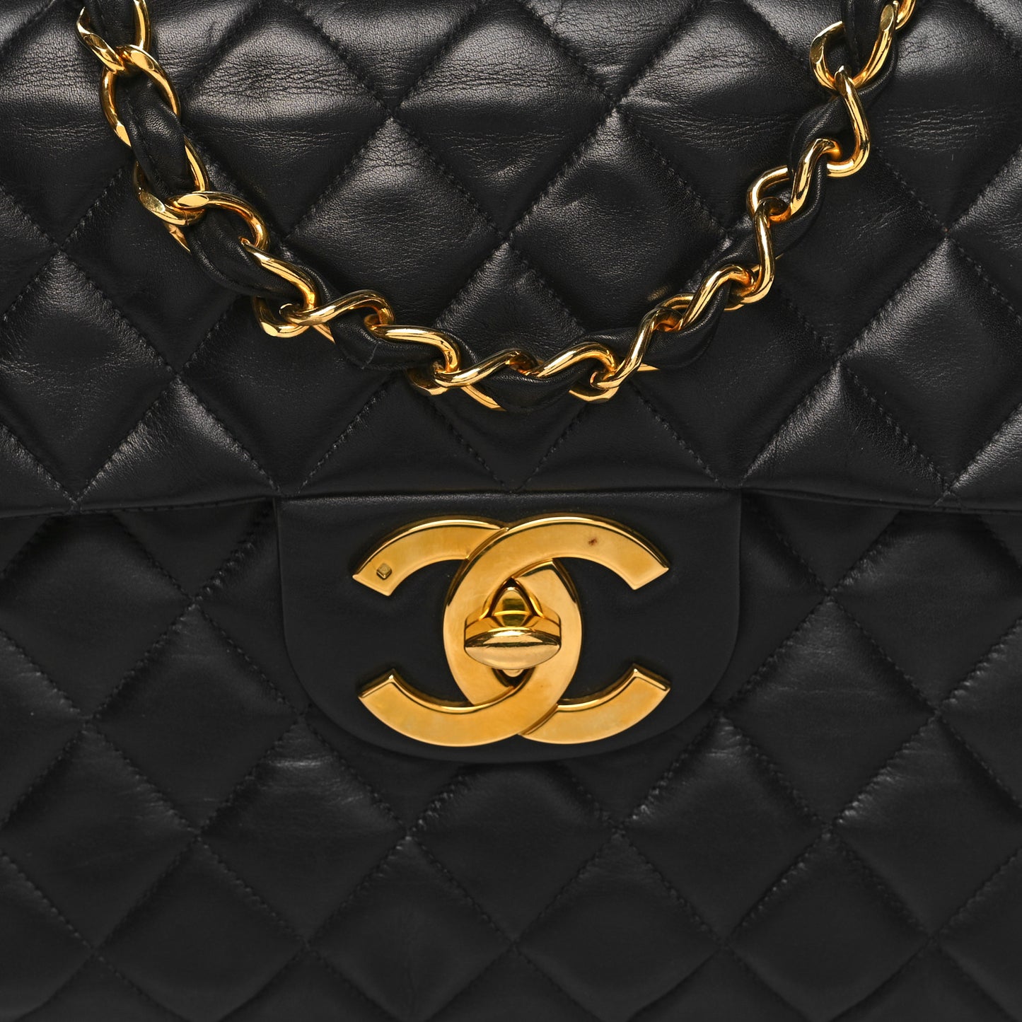Lambskin Quilted XL Jumbo Single Flap Black