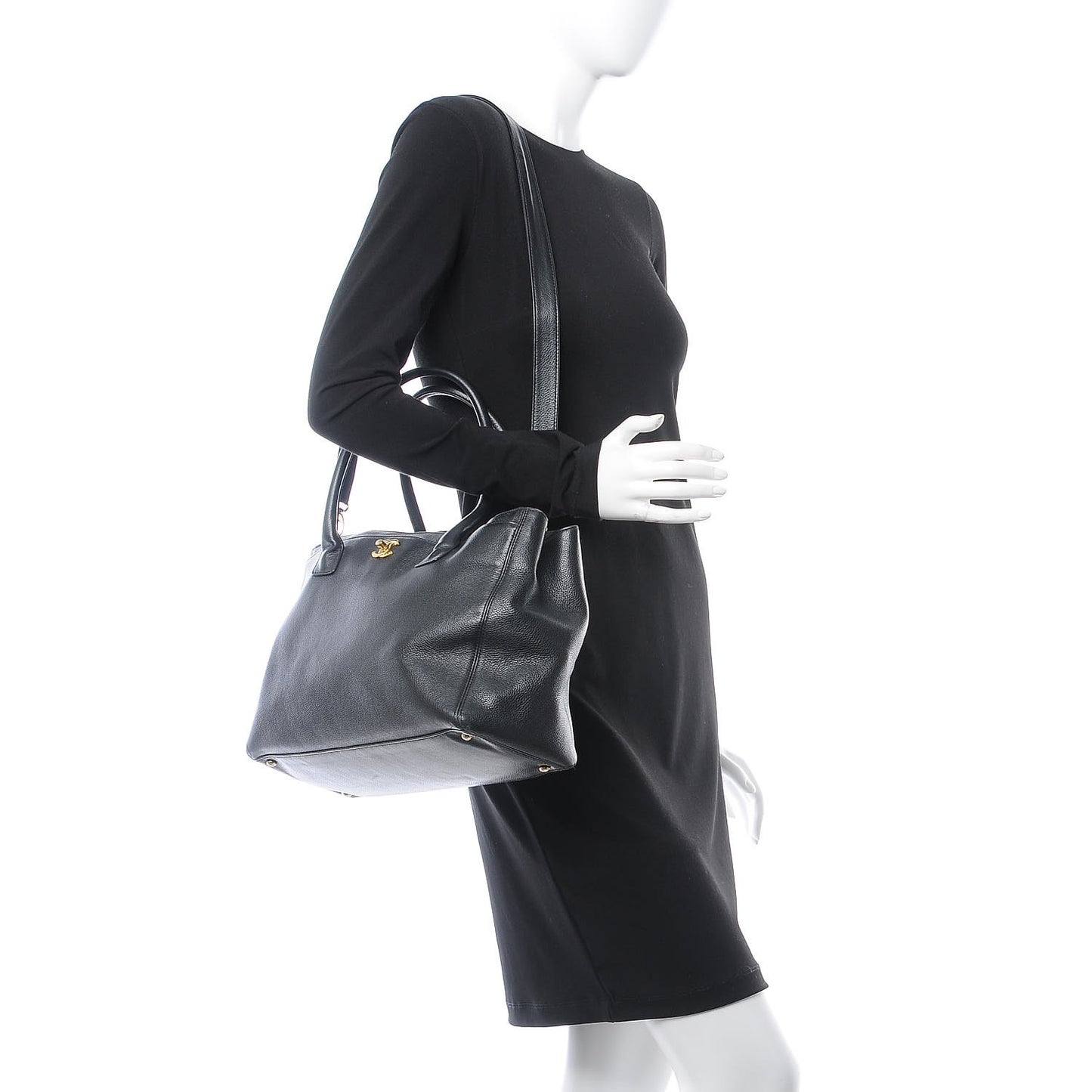 Calfskin Cerf Executive Shopper Tote Black