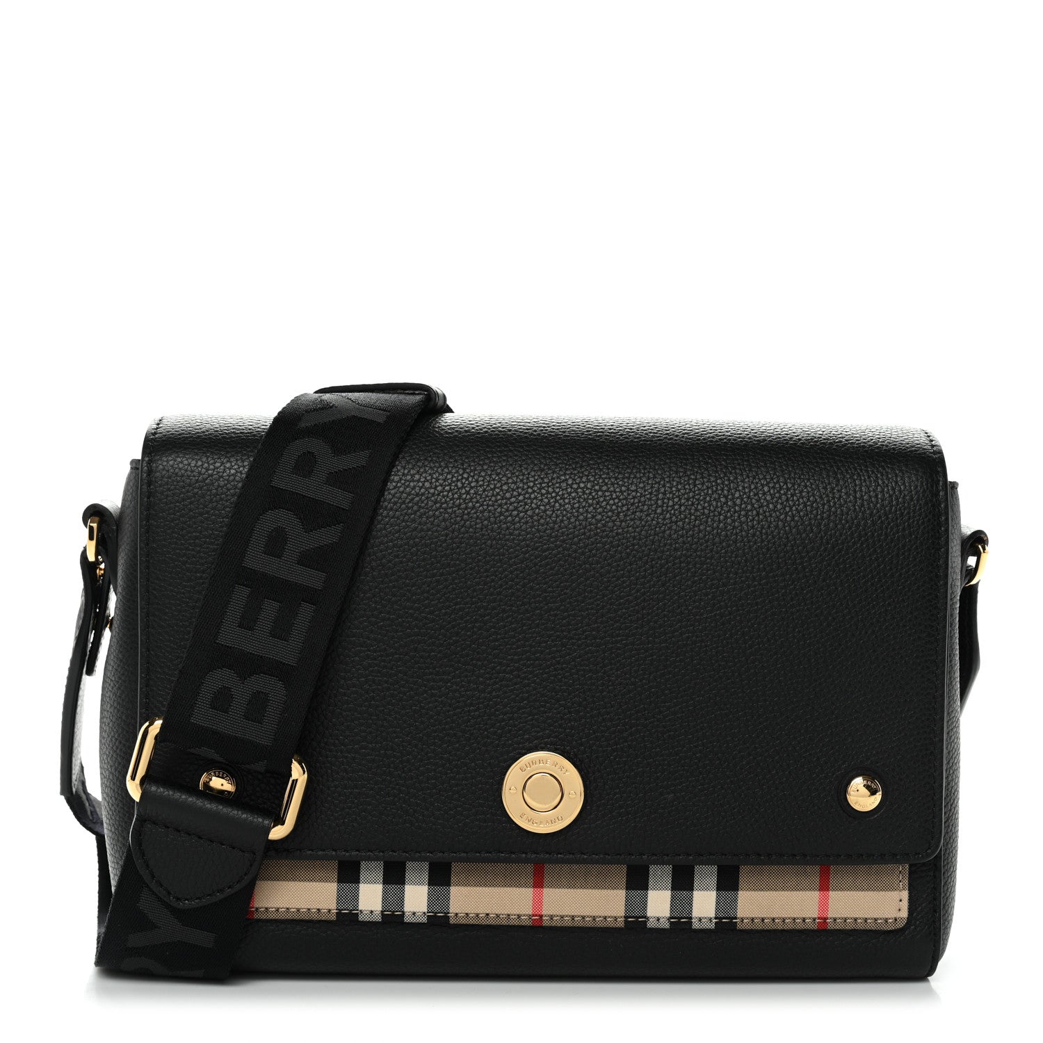 Burberry Coated Canvas Calfskin Vintage Check Medium Note Crossbody Bag Black 1 of 10