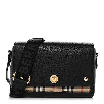 Burberry Coated Canvas Calfskin Vintage Check Medium Note Crossbody Bag Black 1 of 10
