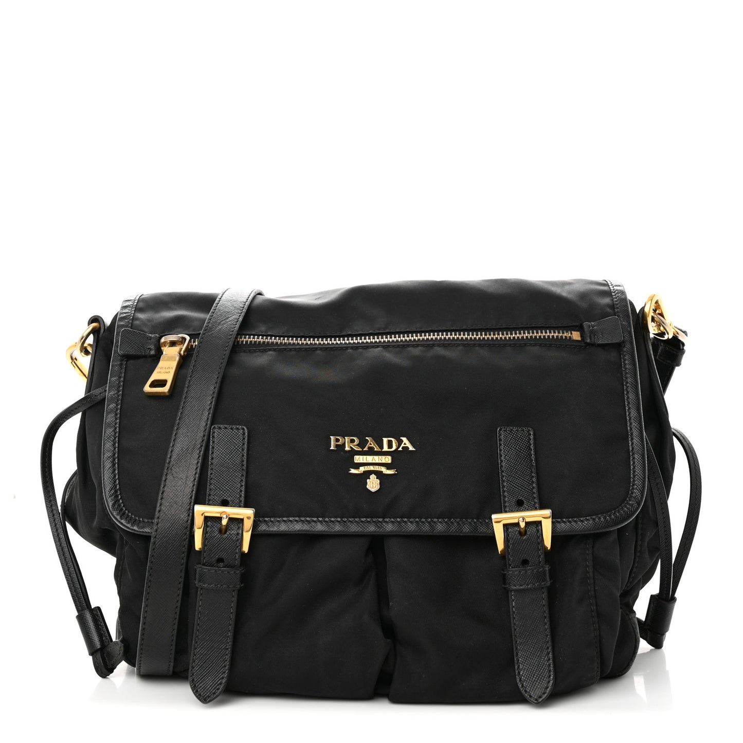 Tessuto Nylon Saffiano Messenger Bag Black