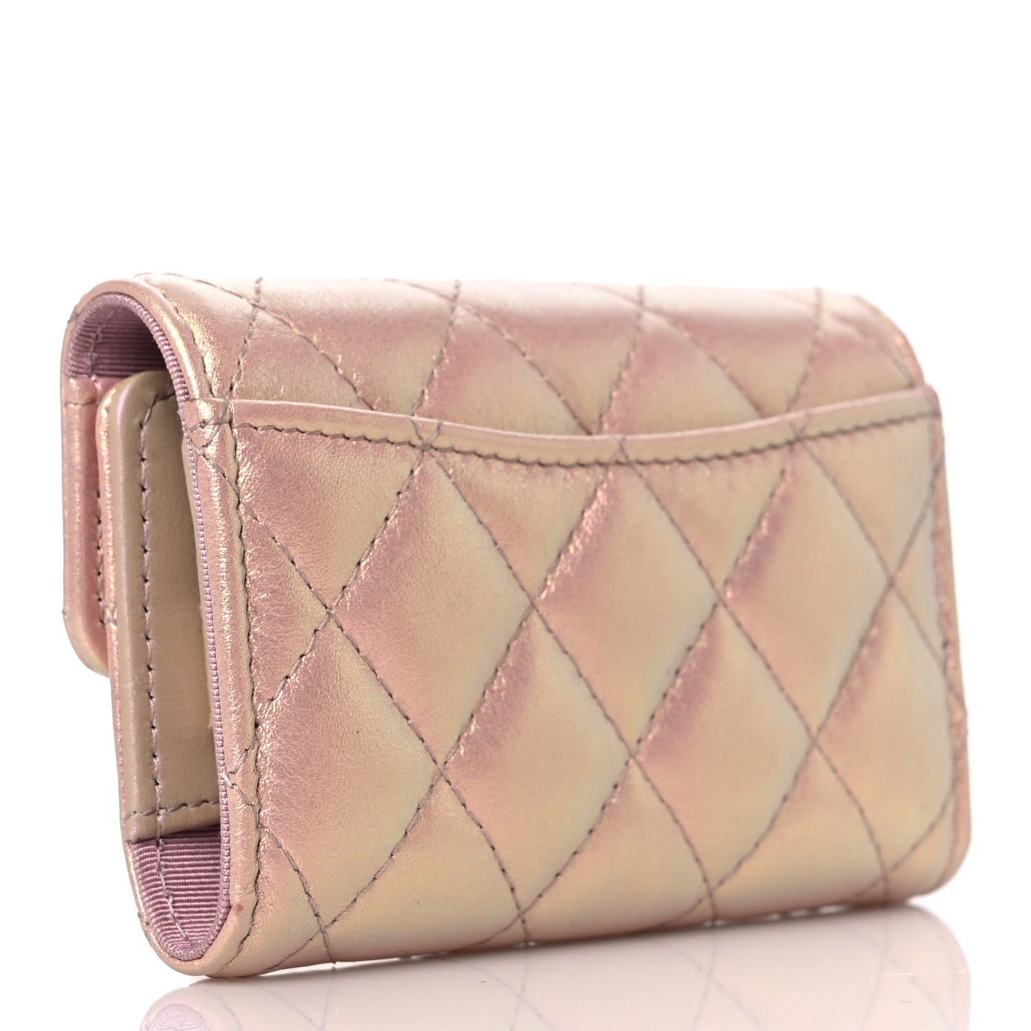 Chanel Iridescent Calfskin Quilted Classic 4 Key Holder Wallet Pink 3 of 14