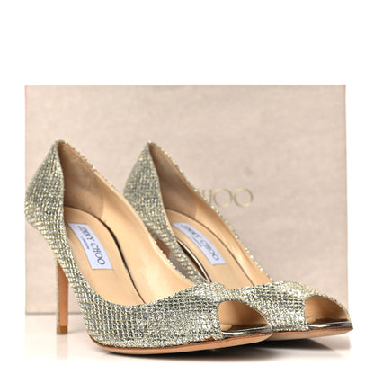 Jimmy Choo Glitter Fabric Evelyn Peep Toe Pumps 40.5 Champagne 9 of 9