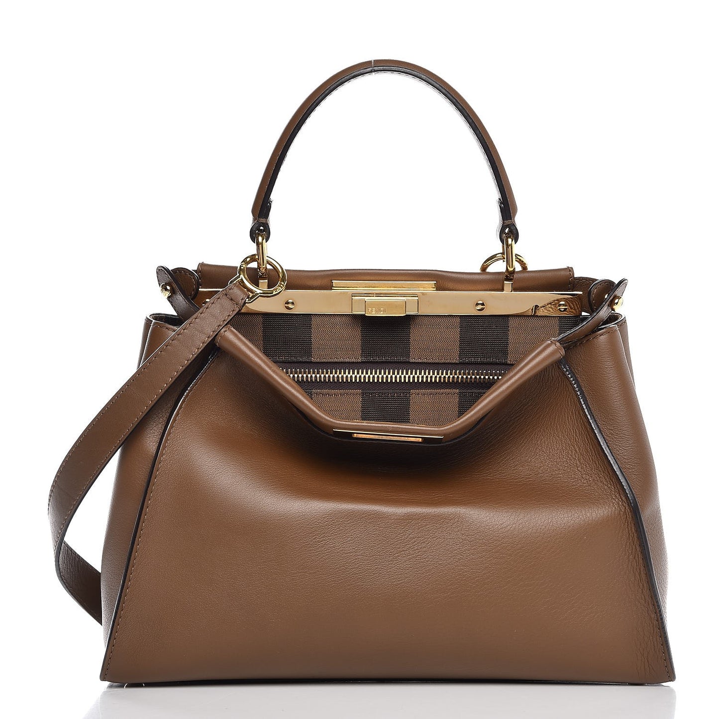 Vitello Seta Fabric Jacquard Pequin Medium Peekaboo Iconic Satchel Foresta Tobacco