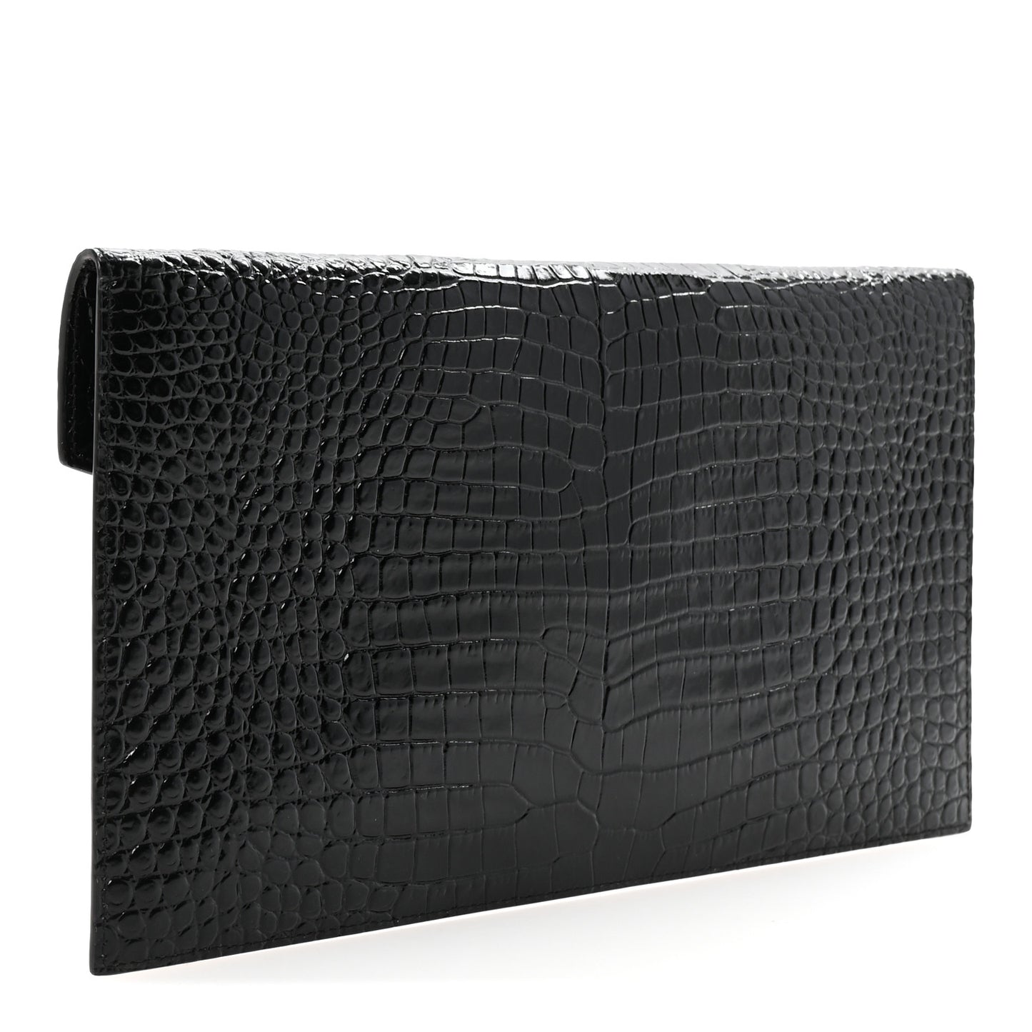 Calfskin Crocodile Embossed Uptown Monogram Pouch Black