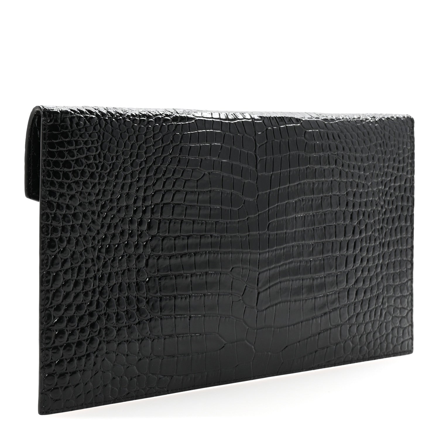 Saint Laurent Calfskin Crocodile Embossed Uptown Monogram Pouch Black 3 of 7
