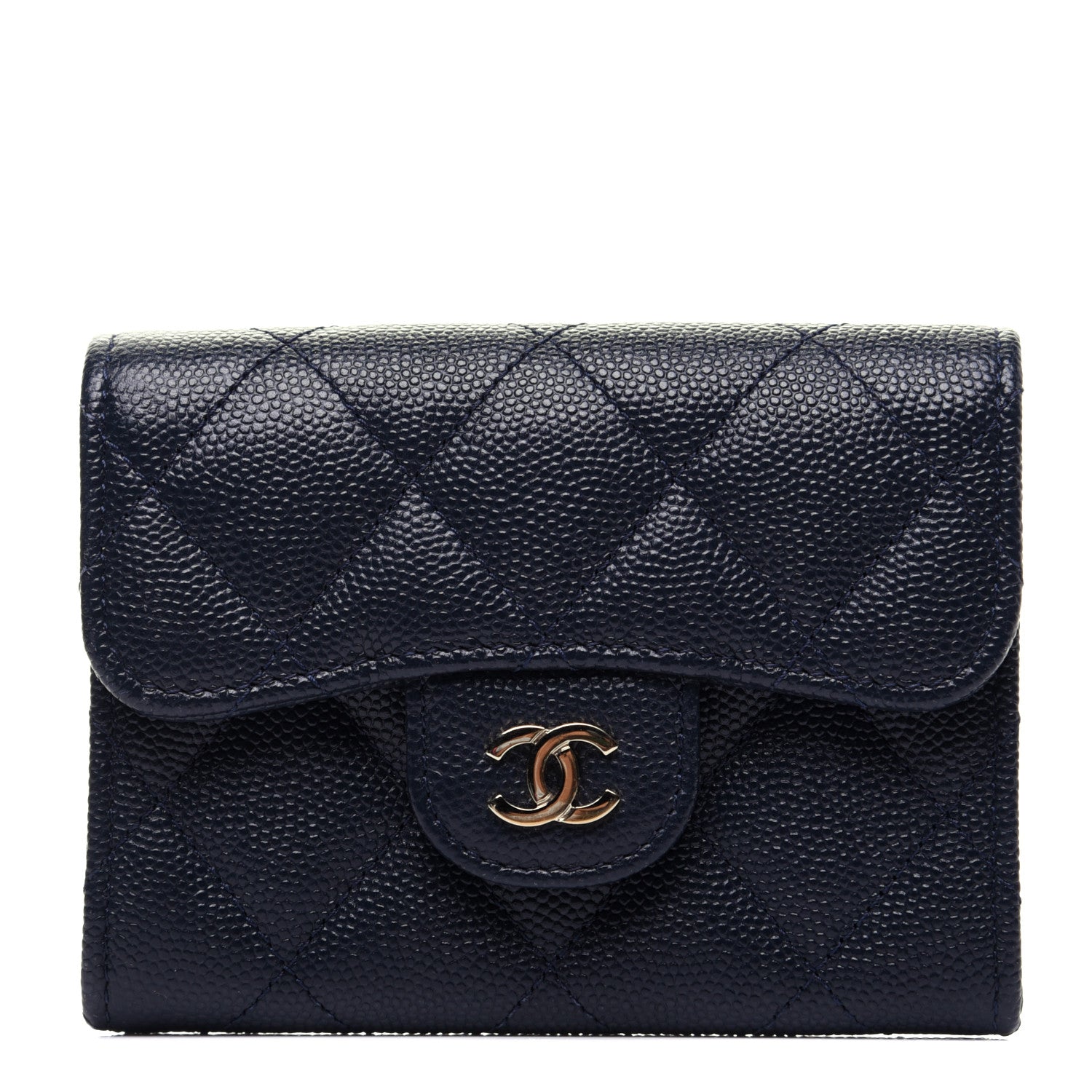 Chanel Caviar Quilted Flap Card Holder Wallet Navy Blue 1 of 9