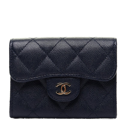 Chanel Caviar Quilted Flap Card Holder Wallet Navy Blue 1 of 9
