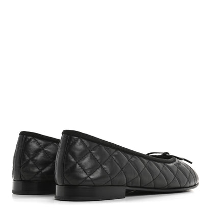 Chanel Aged Calfskin Quilted CC Cap Toe Ballerina Flats 40 Black 5 of 12