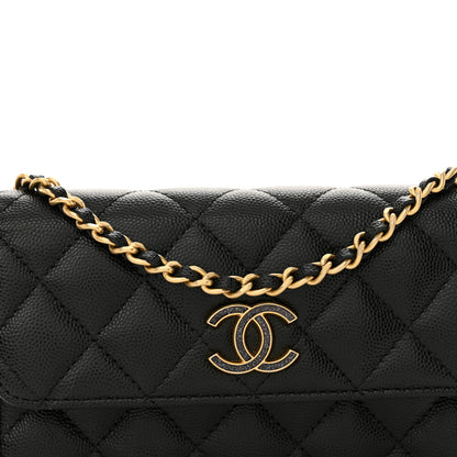 Chanel Caviar Quilted Glitter CC Roller Skate Wallet On Chain WOC Black 9 of 12