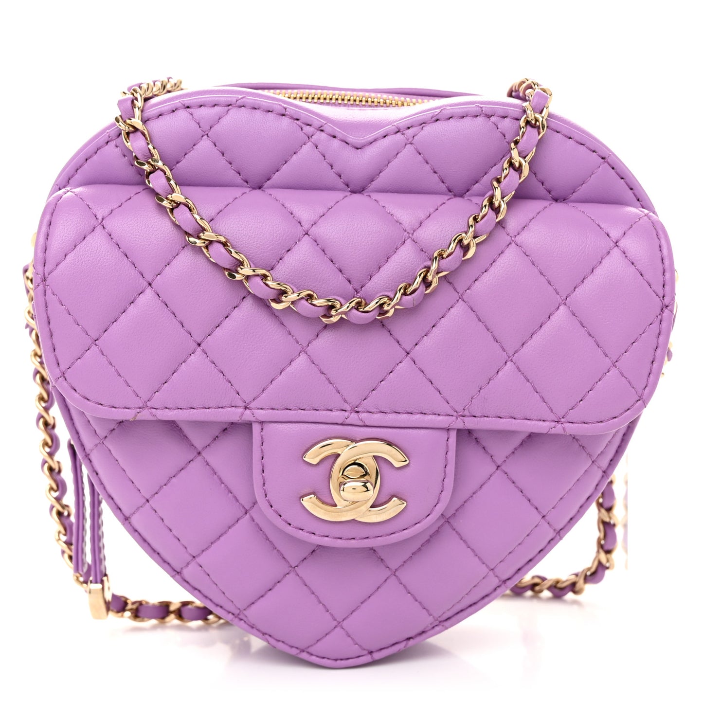 Lambskin Quilted CC Large In Love Heart With Chain Purple