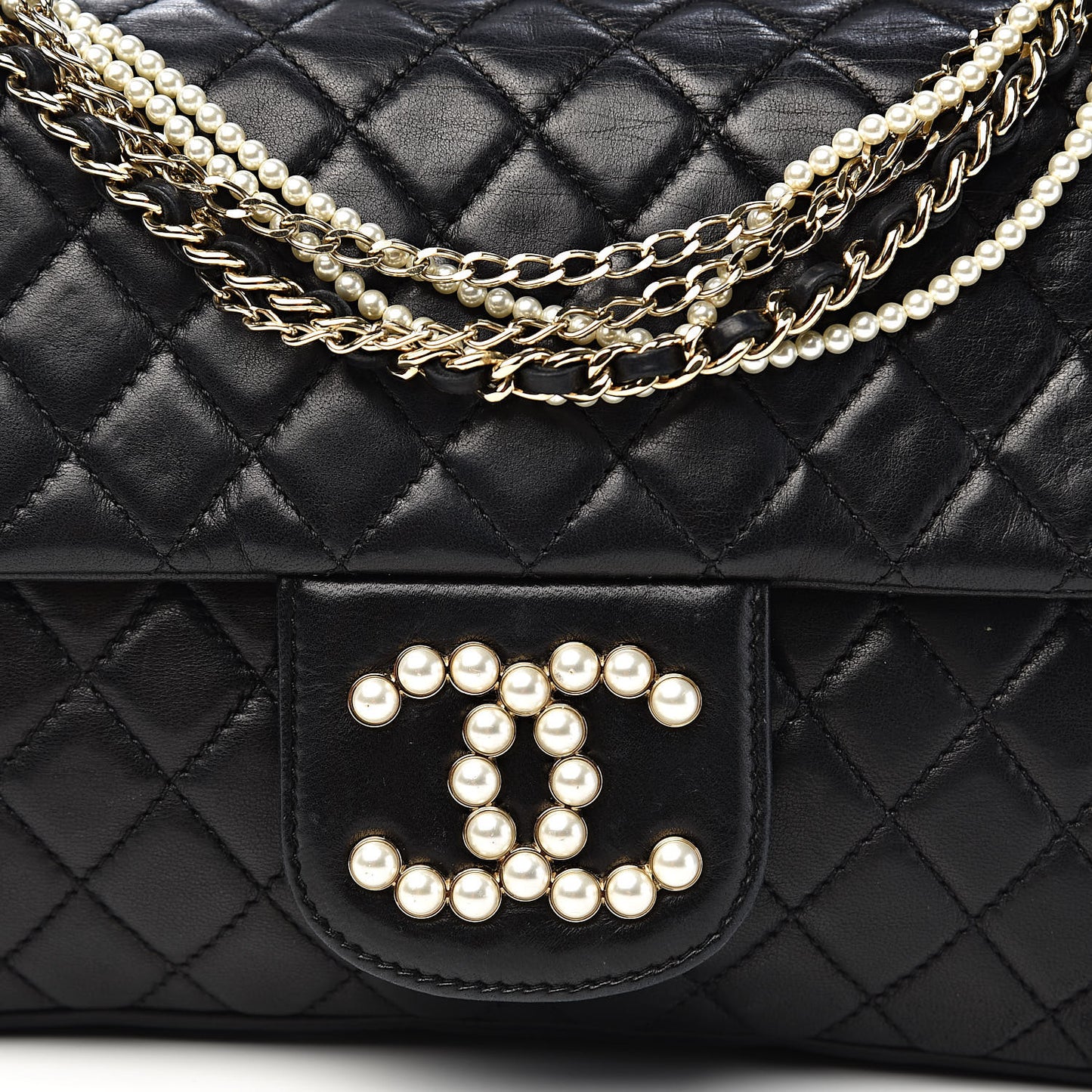 Lambskin Quilted Medium Westminster Pearl Flap Black