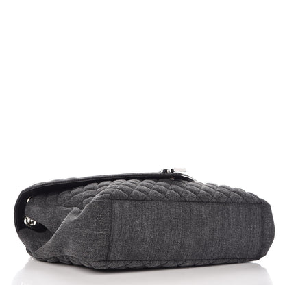 Saint Laurent Denim Mixed Matelasse Triquilt Large Monogram Envelope Satchel Black 4 of 10