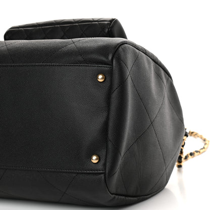 Chanel Grained Calfskin Lambskin Quilted Large Bowling Bag Black 9 of 10