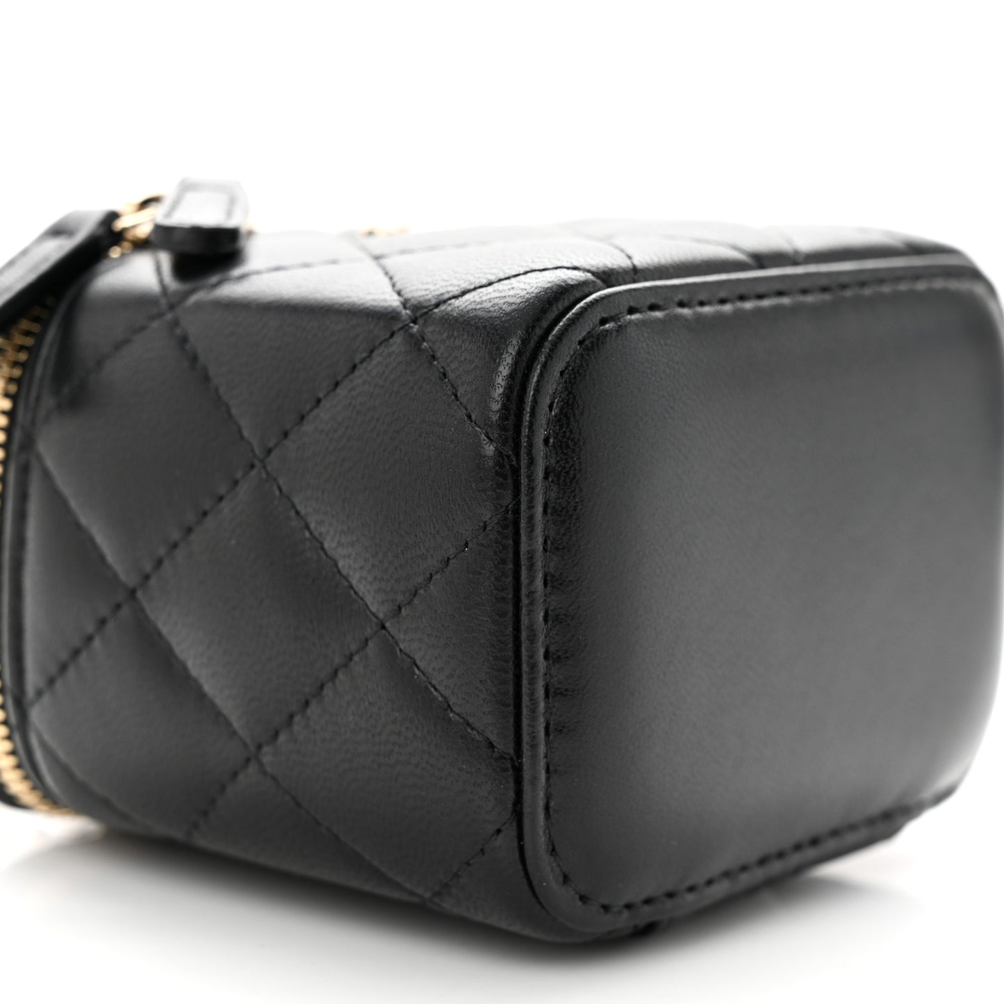 Lambskin Quilted Mini Vanity Case With Chain Black
