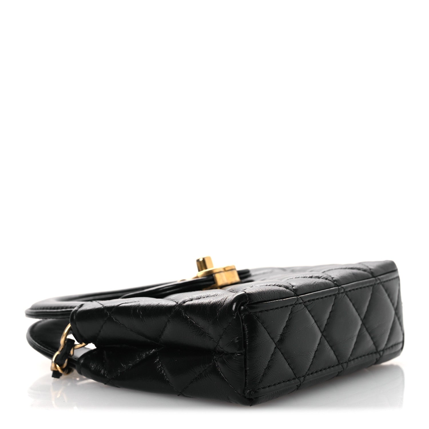Chanel Shiny Aged Calfskin Quilted Mini Nano Kelly Shopper Black 4 of 13