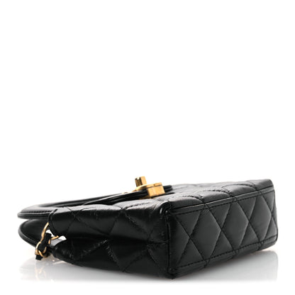 Chanel Shiny Aged Calfskin Quilted Mini Nano Kelly Shopper Black 4 of 13