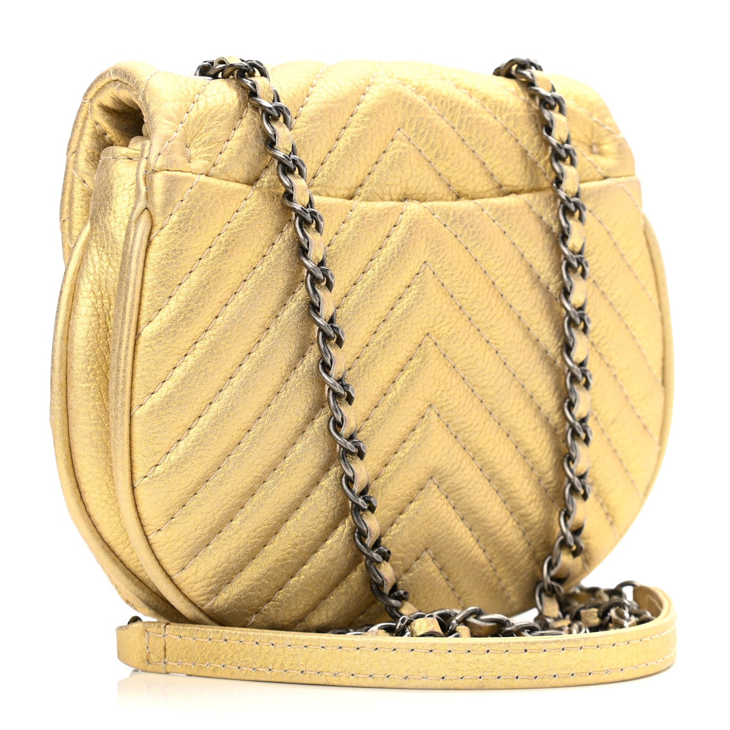 Chanel Metallic Aged Calfskin Chevron Small Bubble CC Flap Gold 4 of 11