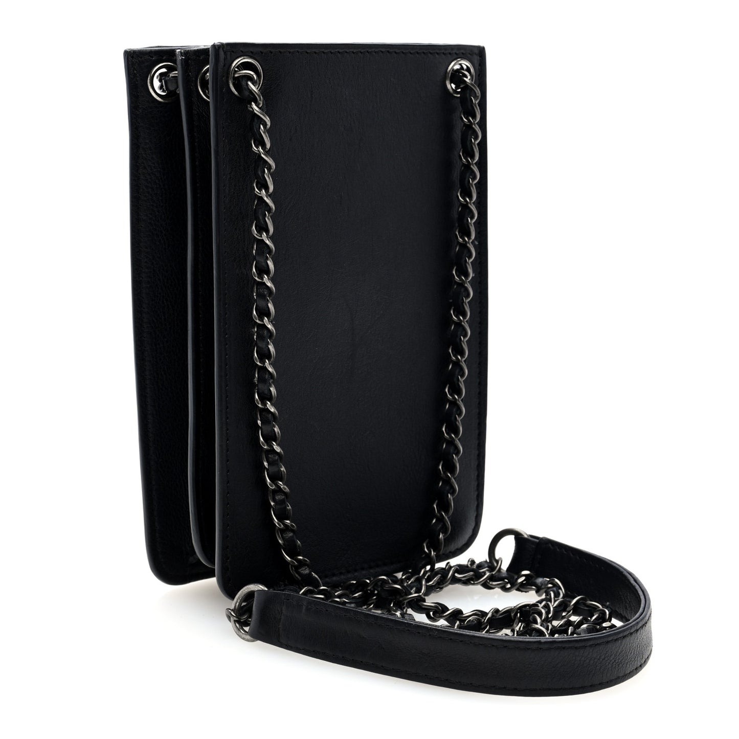 Calfskin CC Phone Holder Crossbody Black