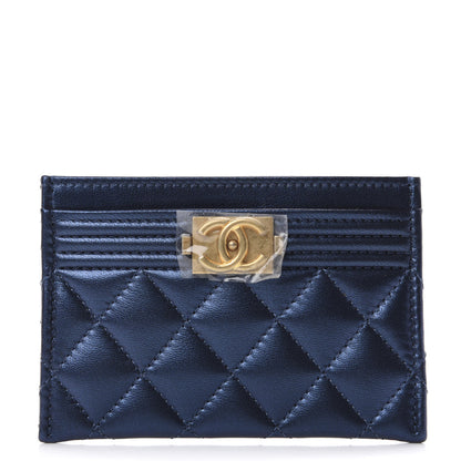 Chanel Metallic Lambskin Quilted Boy Card Holder Blue 1 of 8