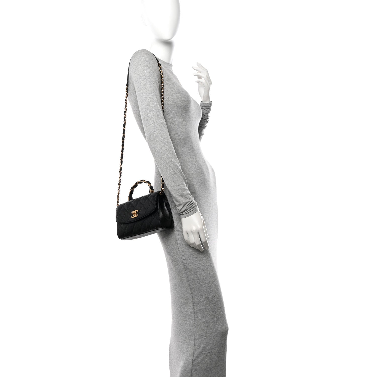 Chanel Crumpled Lambskin Quilted Mini CC Links Top Handle Flap Black 2 of 10