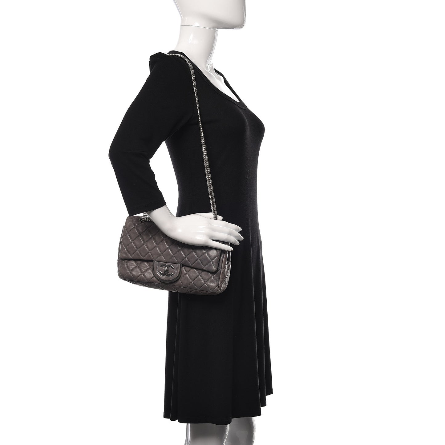 Lambskin Quilted Medium Double Flap Bijoux Chain Grey