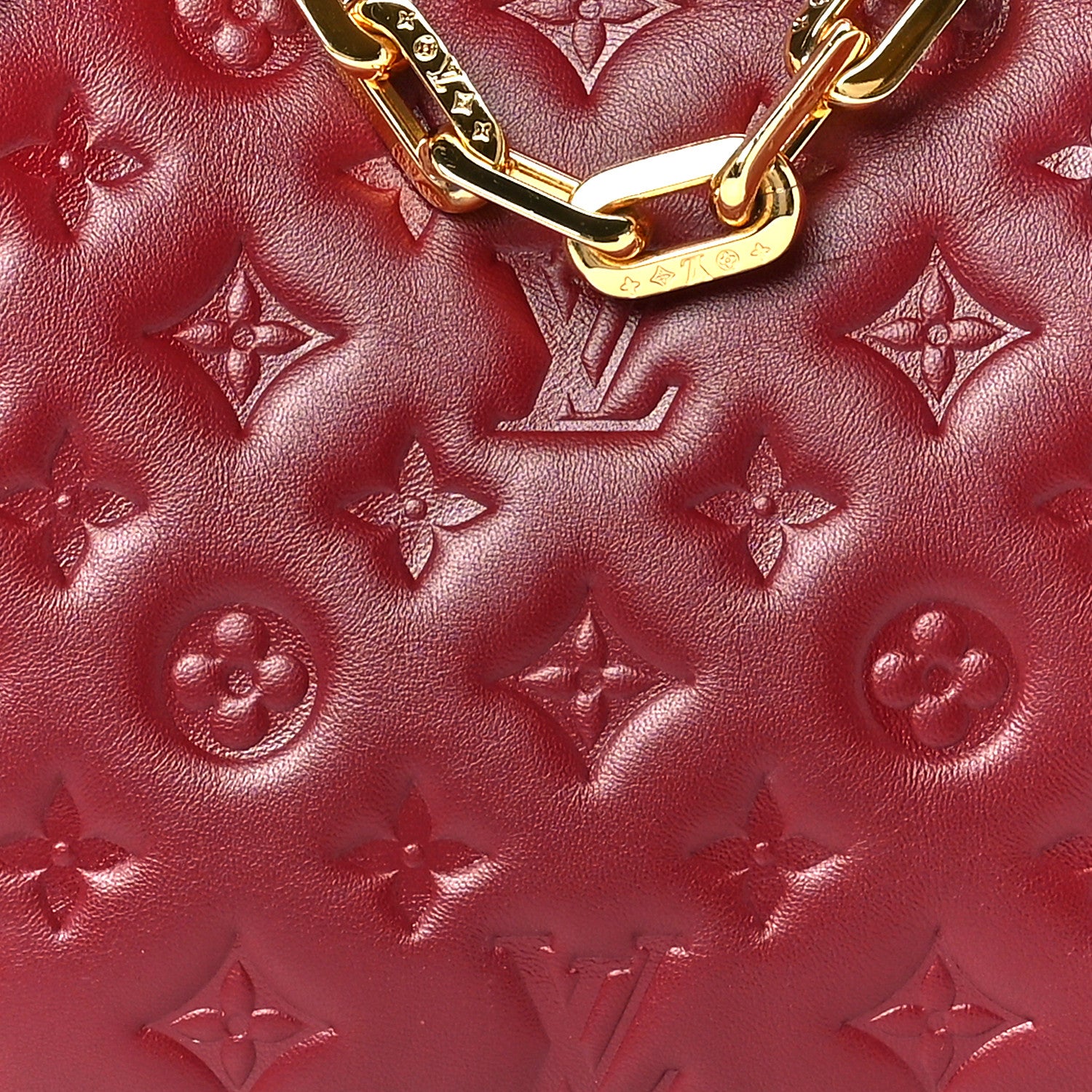 Louis Vuitton Lambskin Embossed Monogram Coussin PM Wine 7 of 9