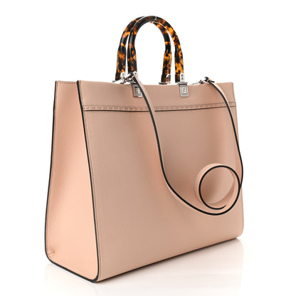 Fendi Vitello Cher Plexiglass Logo Debossed Medium Fendi Sunshine Shopper Tote Light Rose 3 of 10