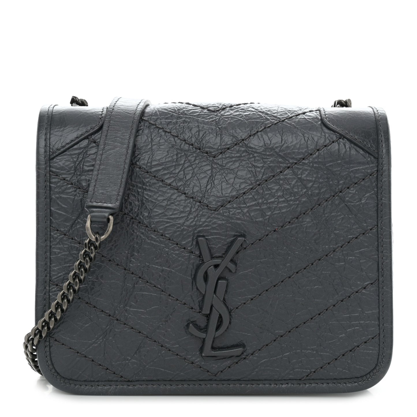 Crinkled Calfskin Matelasse Monogram Niki Chain Wallet Dark Smog