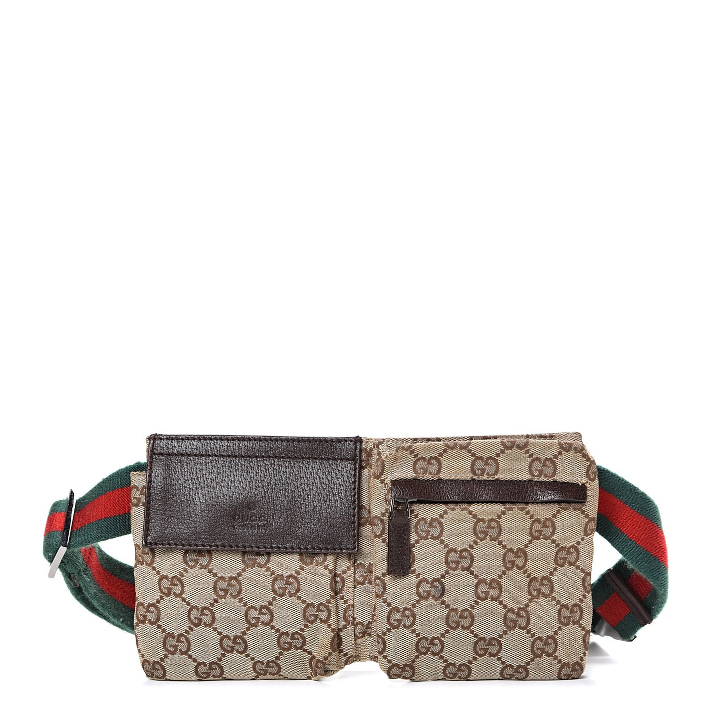 GG Monogram Double Pocket Belt Bag Dark Brown