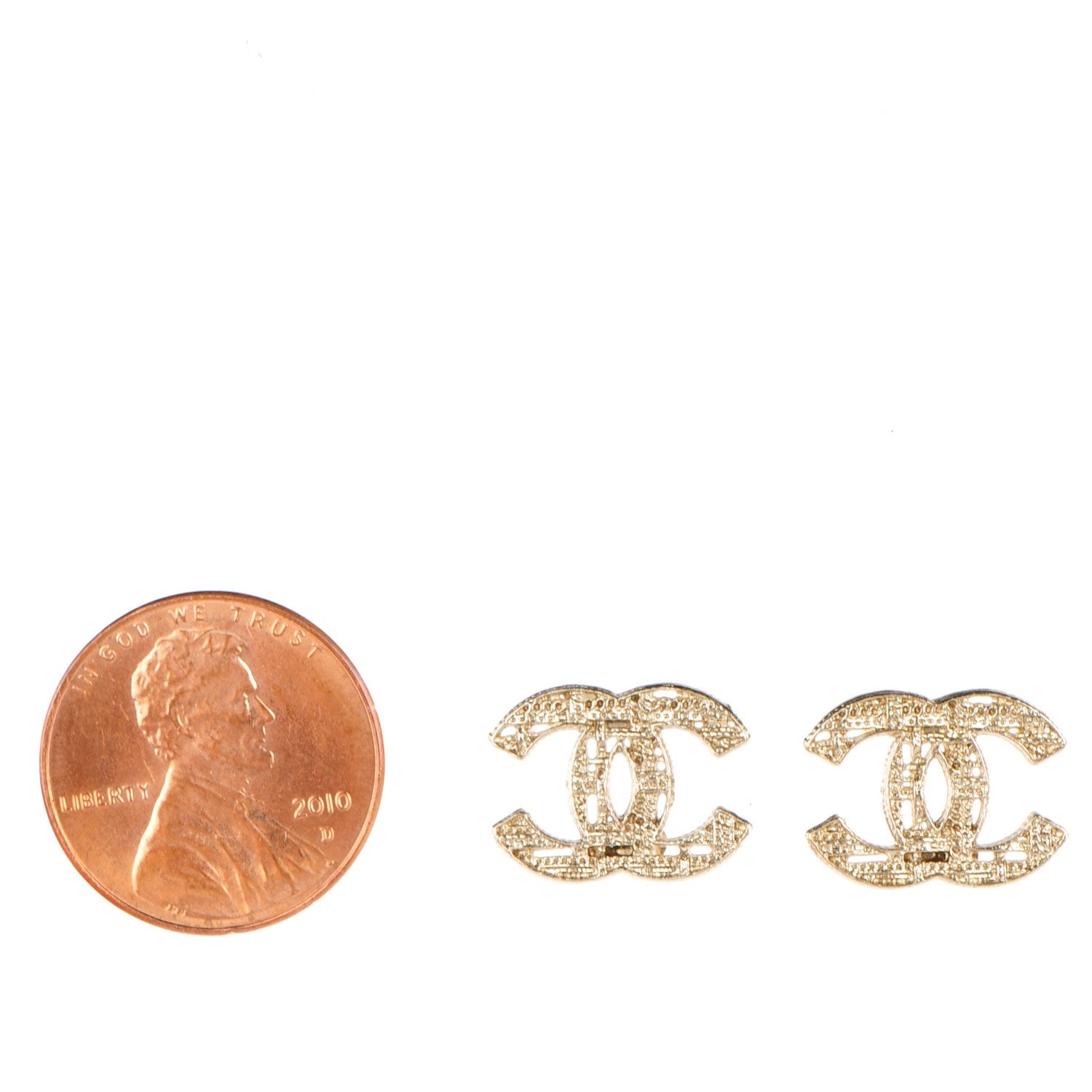 Chanel Tweed Effect CC Earrings Light Gold 2 of 5
