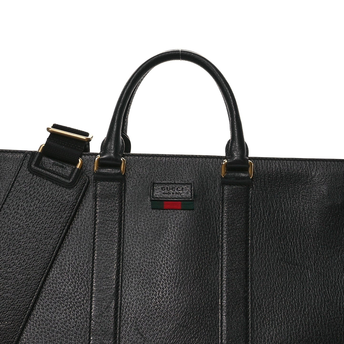Grained Calfskin Web Top Handle Tote Black