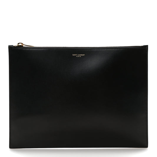 Calfskin Medium Zip Clutch Black