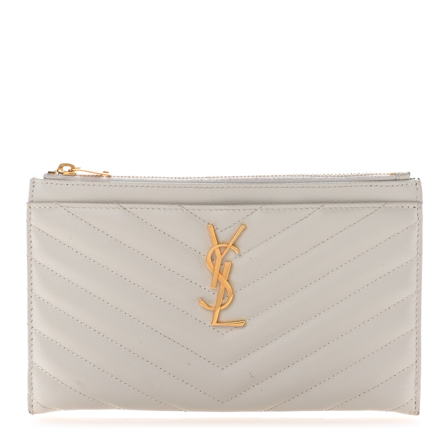 Saint Laurent Grain De Poudre Chevron Monogram Bill Pouch Crema Soft 1 of 12