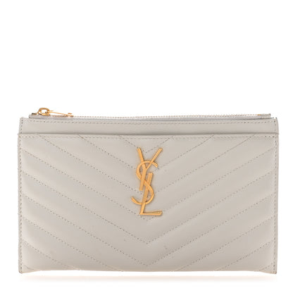 Saint Laurent Grain De Poudre Chevron Monogram Bill Pouch Crema Soft 1 of 12