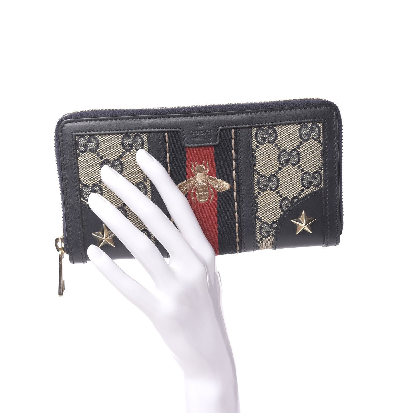 Monogram Web Rania Bee Star Zip Around Wallet Dark Blue