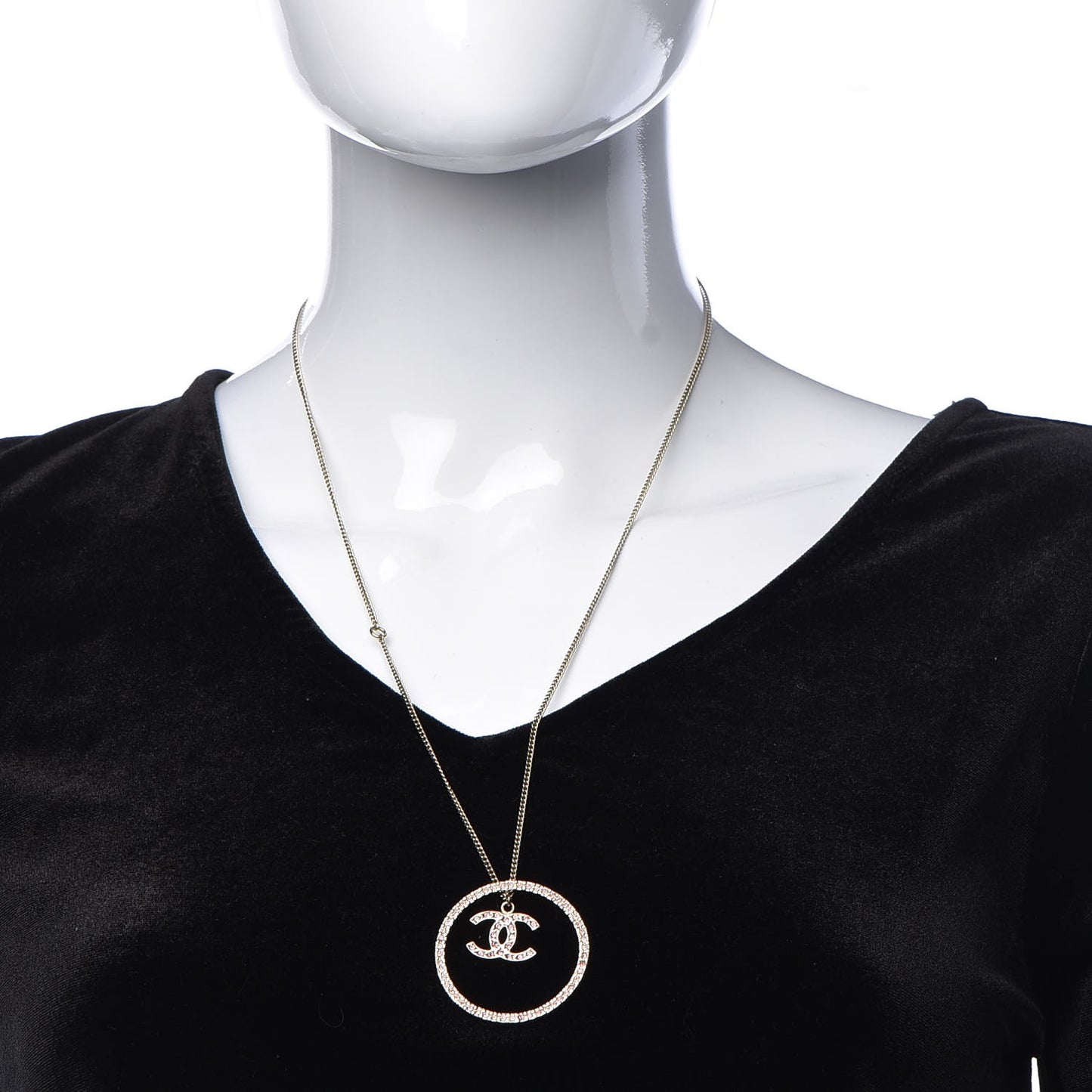 Crystal CC Hoop Necklace Pink Gold