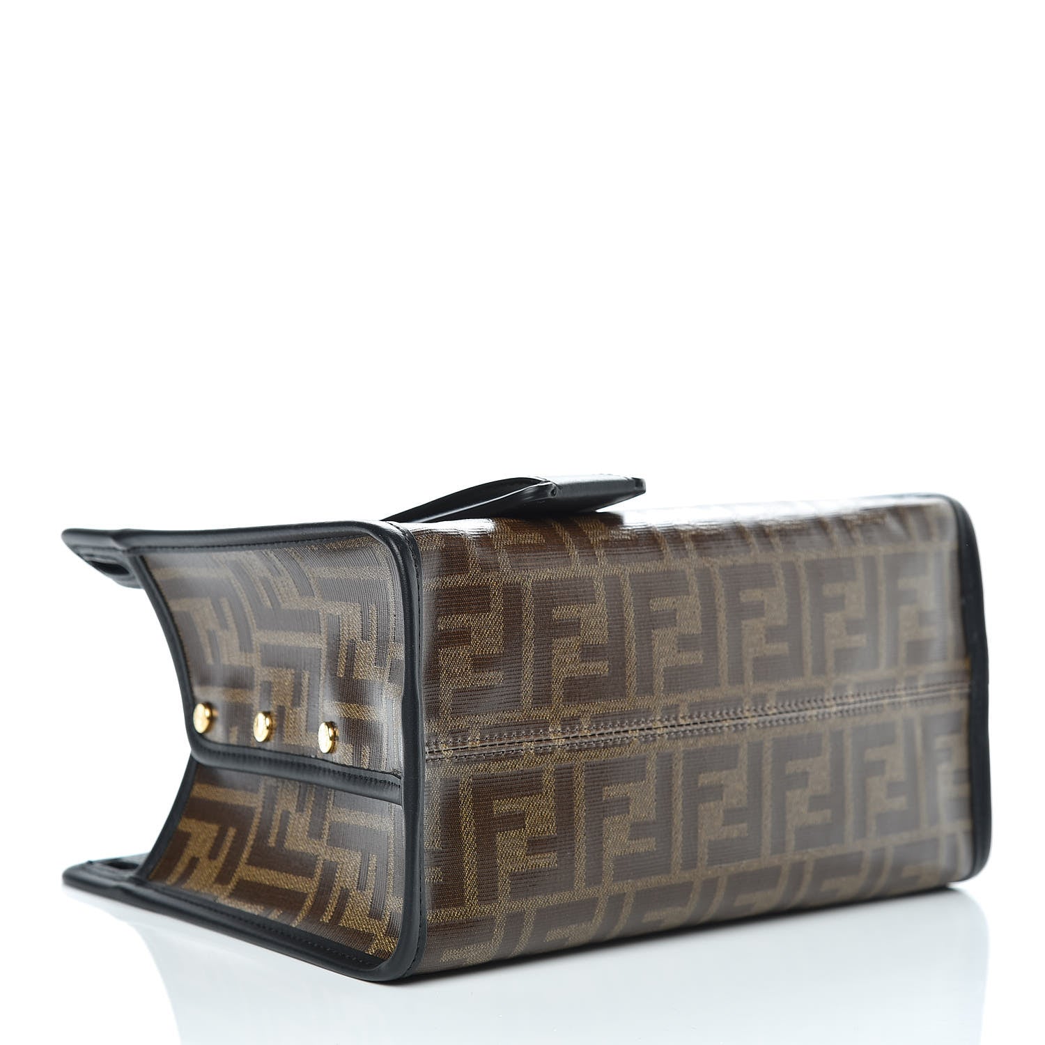 Fendi Glazed Fabric Vitello Century FF 1974 Stamp Patch Mini Peekaboo Defender Cover Mogano Panna Black 4 of 9