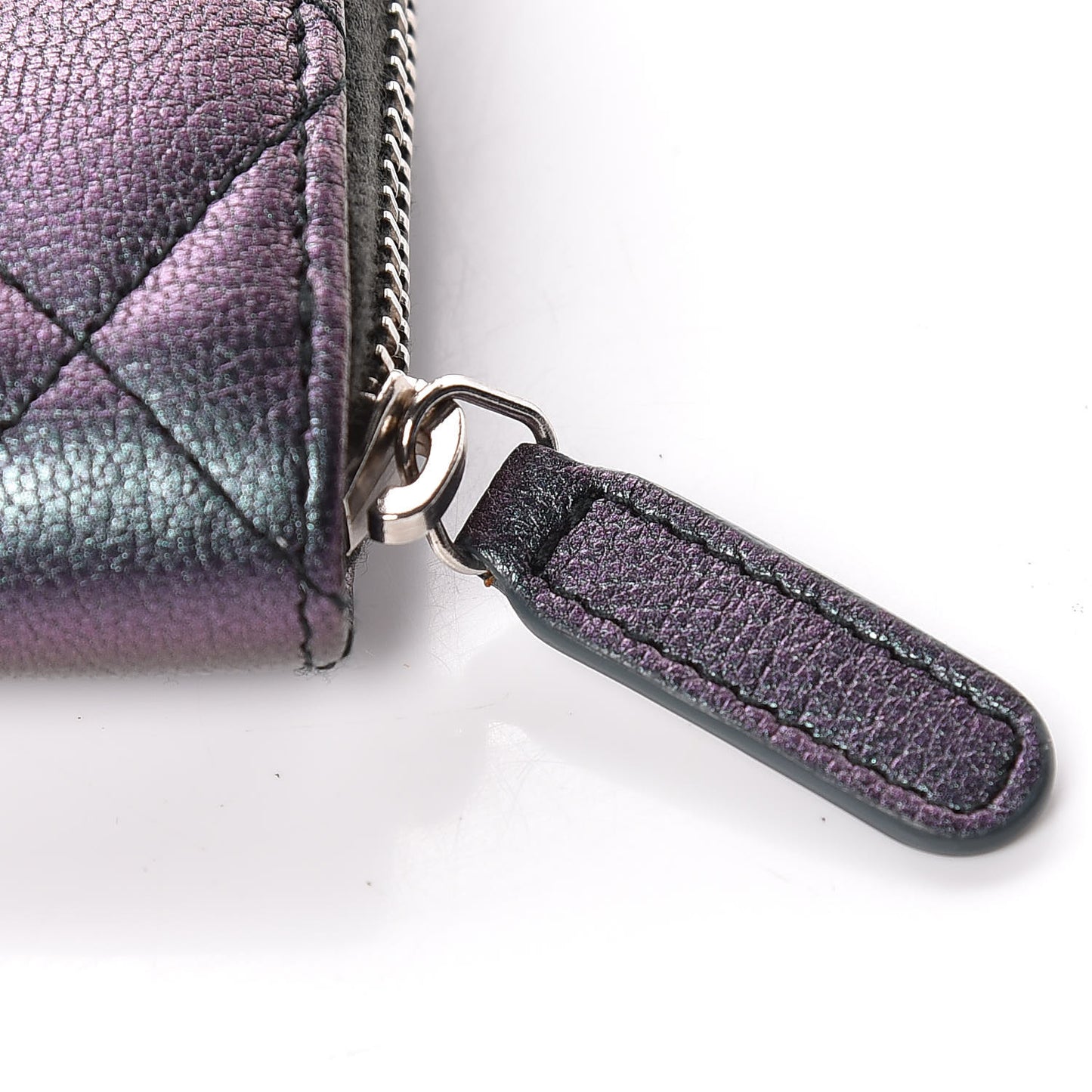 Iridescent Goatskin Quilted Small Zip Around Wallet Purple
