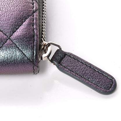 Chanel Iridescent Goatskin Quilted Medium Zip Around Wallet Purple 12 of 14