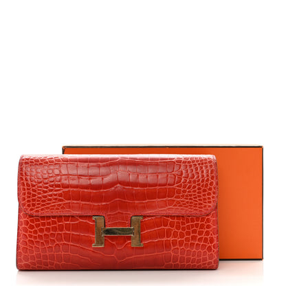 Hermes Shiny Alligator Constance Long Wallet Geranium 8 of 8
