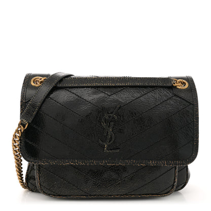 Saint Laurent Crinkled Calfskin Matelasse Monogram Medium Niki Chain Satchel Black Ocra 1 of 11