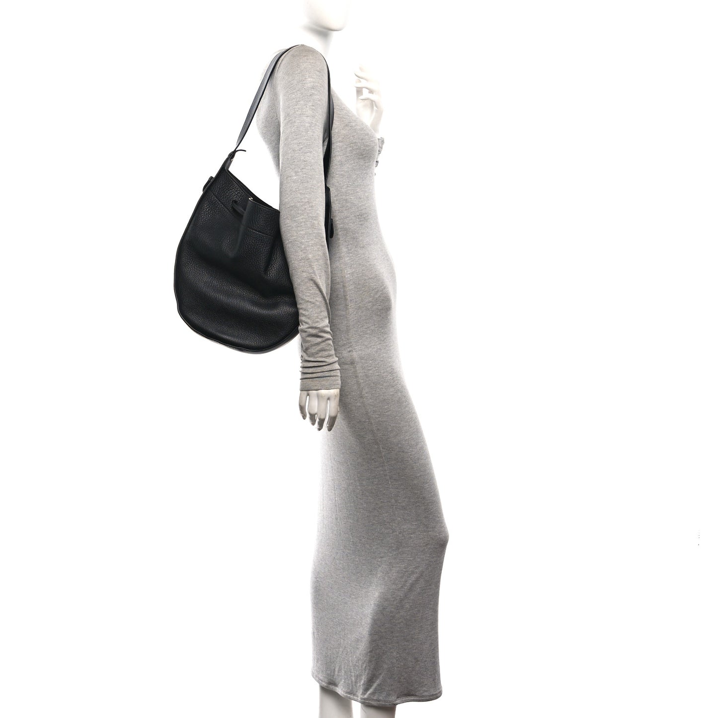 Grained Calfskin Drawstring Pouch Black