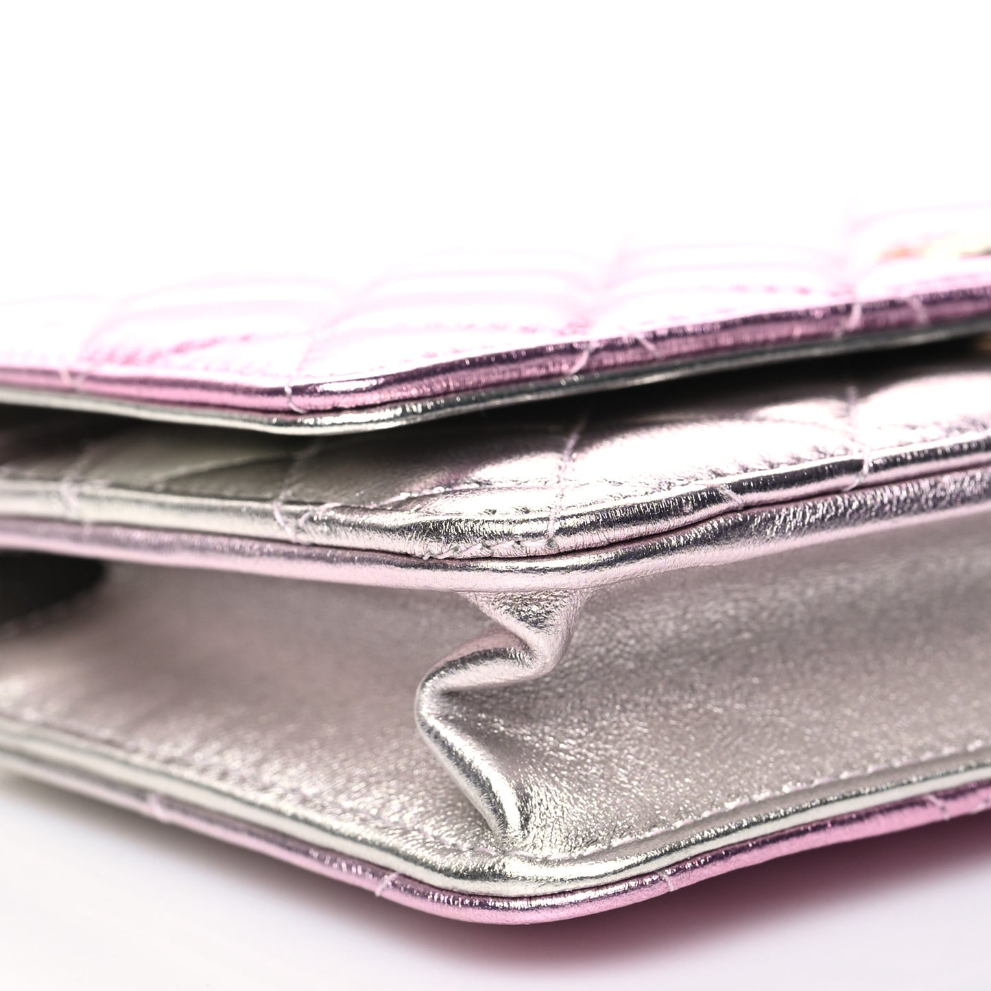 Gradient Metallic Lambskin Quilted Like A Wallet Wallet On Chain WOC Gold Pink
