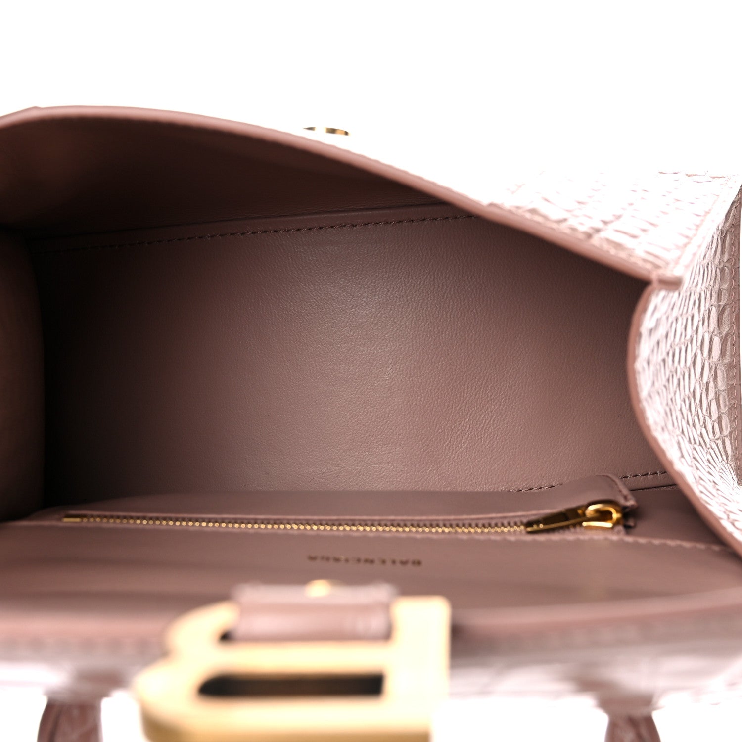 Balenciaga Shiny Calfskin Crocodile Embossed Small Hourglass Top Handle Bag Nude Beige 5 of 14