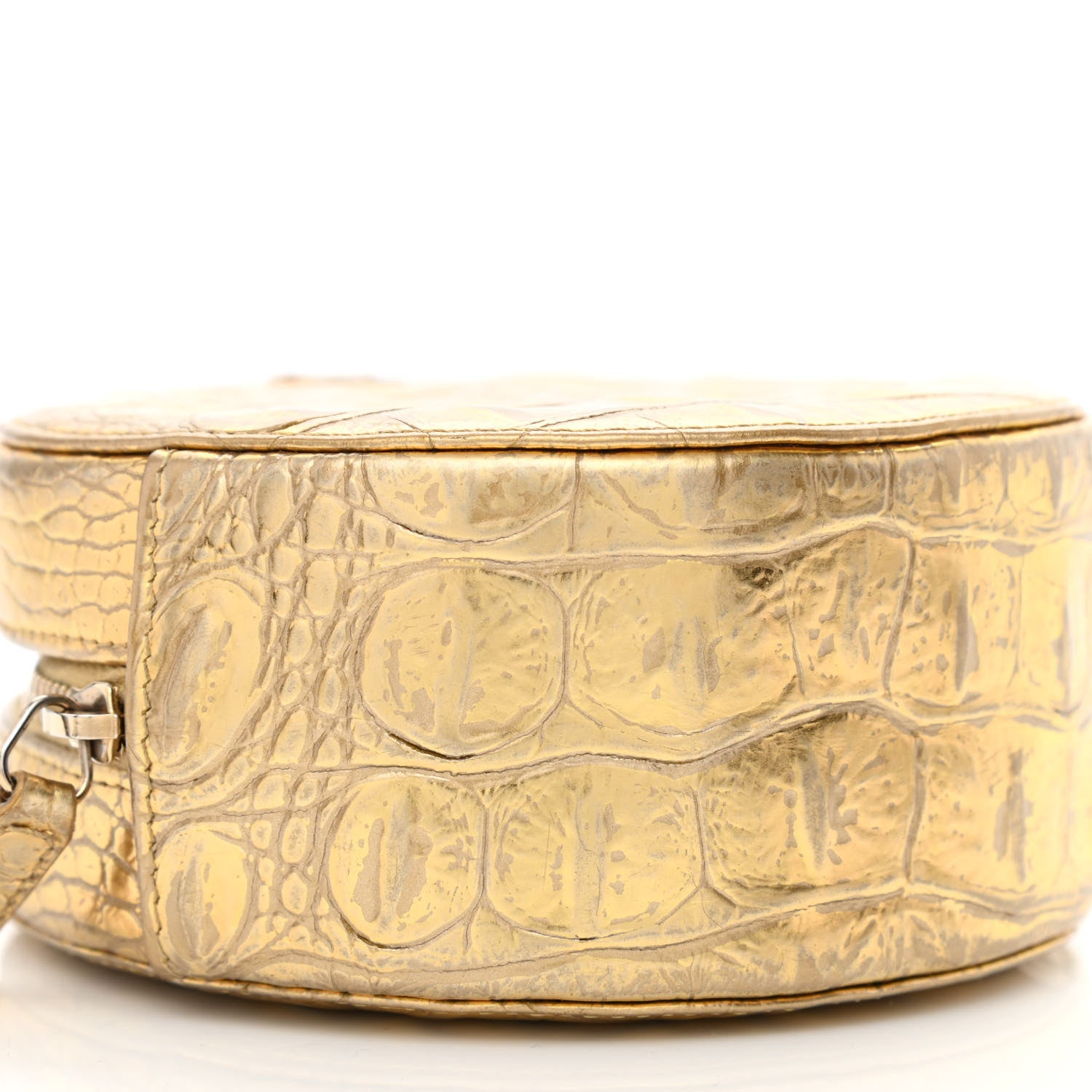 Chanel Metallic Calfskin Crocodile Embossed Cocodile Round Clutch with Chain Gold 17 of 18
