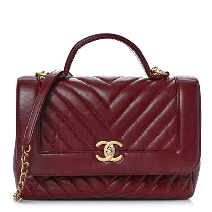 Chanel Calfskin Chevron Quilted Top Handle Flap Red 1 of 9