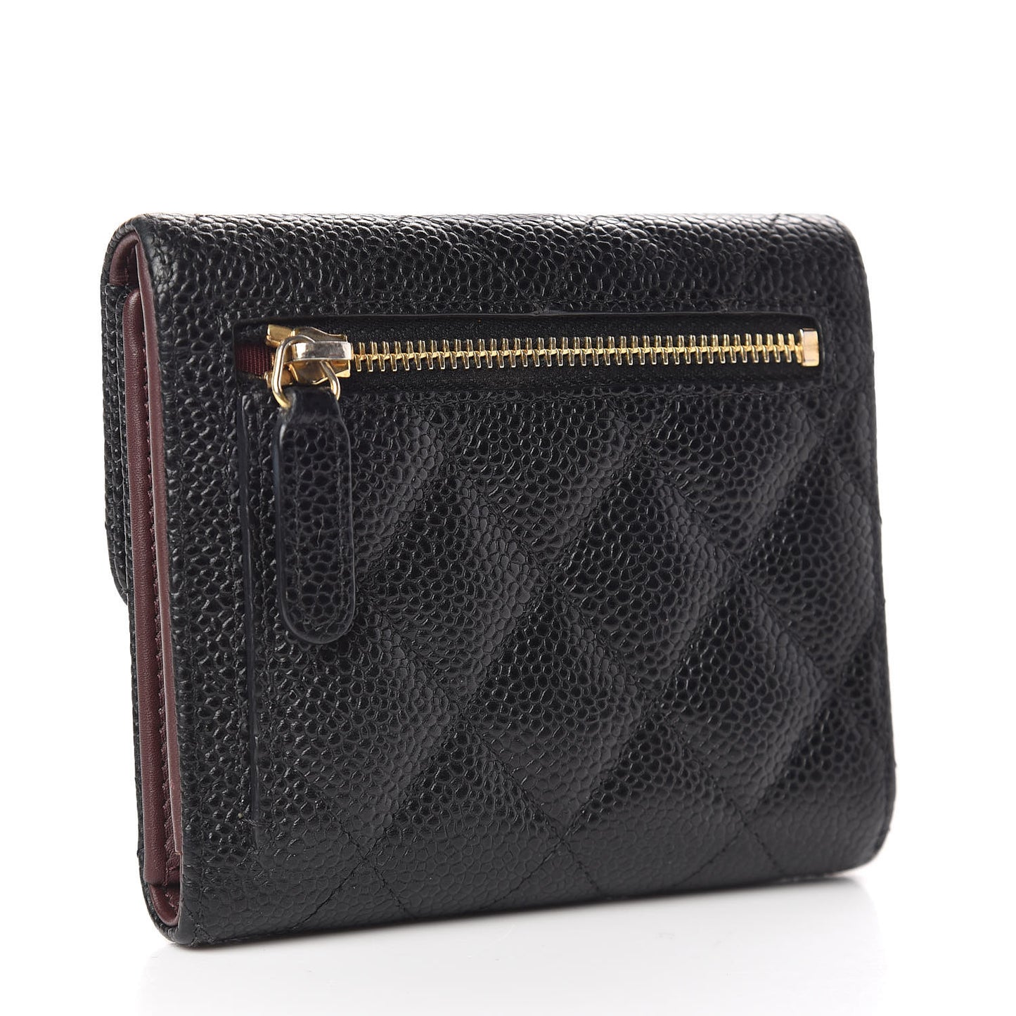 Caviar Quilted Compact Flap Wallet Black